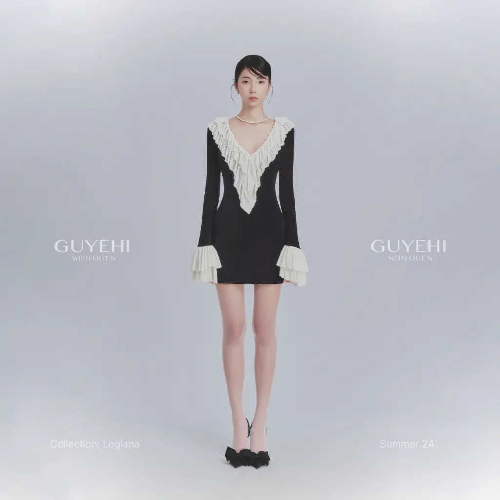 [GUYEHI.WON] - Đầm thun ngắn cổ V ruffle - LYS MINI DRESS