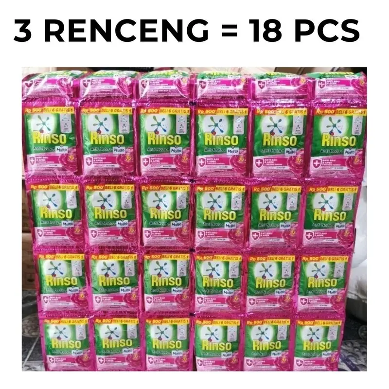 PAKET 3 RENCENG 500an 18 PCS Rinso Anti Noda Renceng 18ml isi 18 sachet Anti Noda Rose 0