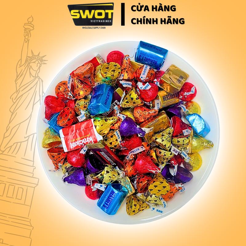 Socola 10 Vị Tổng Hợp Kisses mix & Hershey's Mỹ  vị thơm ngon, Chocolate milk giấy bạc nguyên chất, vị đắng vừa, Ăn Vặt không ngọt gắt, sôcôla chính hãng Hershey Mỹ Snack Food Thức Ăn - SWOT