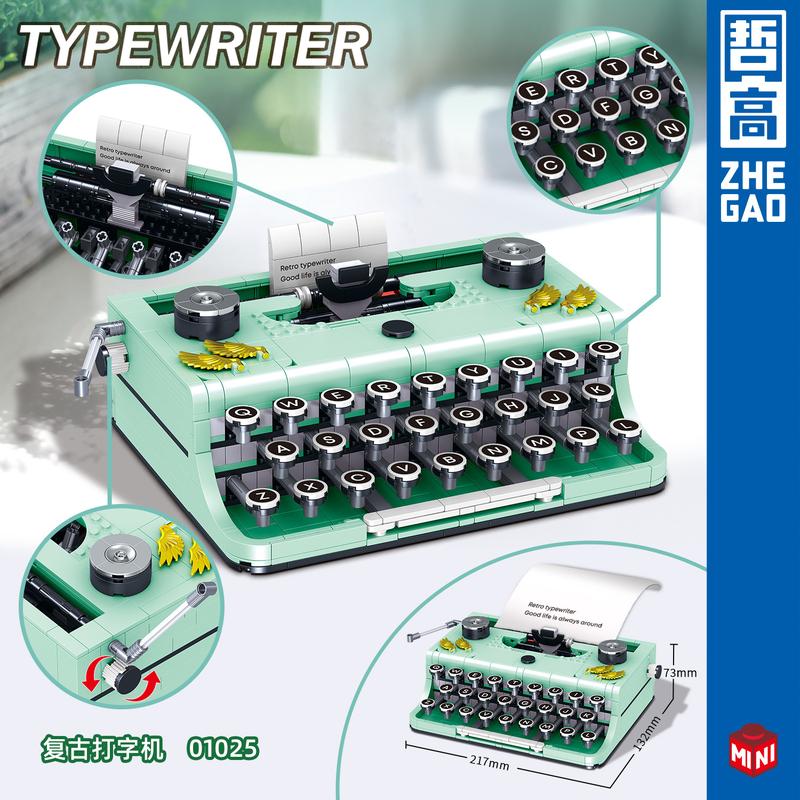 Khối Xây Dựng Máy Đánh Chữ Cổ Điển Zhe Gao, Bộ Sưu Tập Hoài Cổ Đồ Trang Trí, Hạt Nhỏ Đồ Chơi Khối Lắp Ráp Quà Tặng, Số Mẫu 01025 1