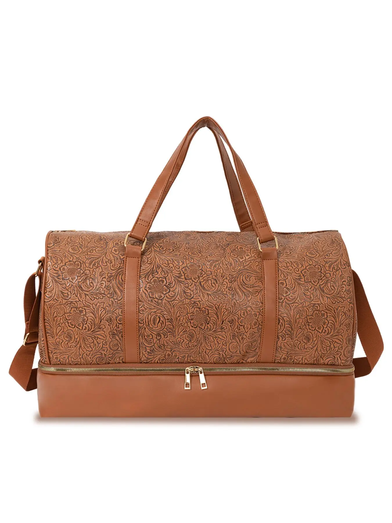 Vintage Textured Travel Duffel Bag, Large Capacity Weekender Bag with Adjustable Strap & Top Handle, Stylish PU Weekender Bag for Men and Women for Carry on Luggage
