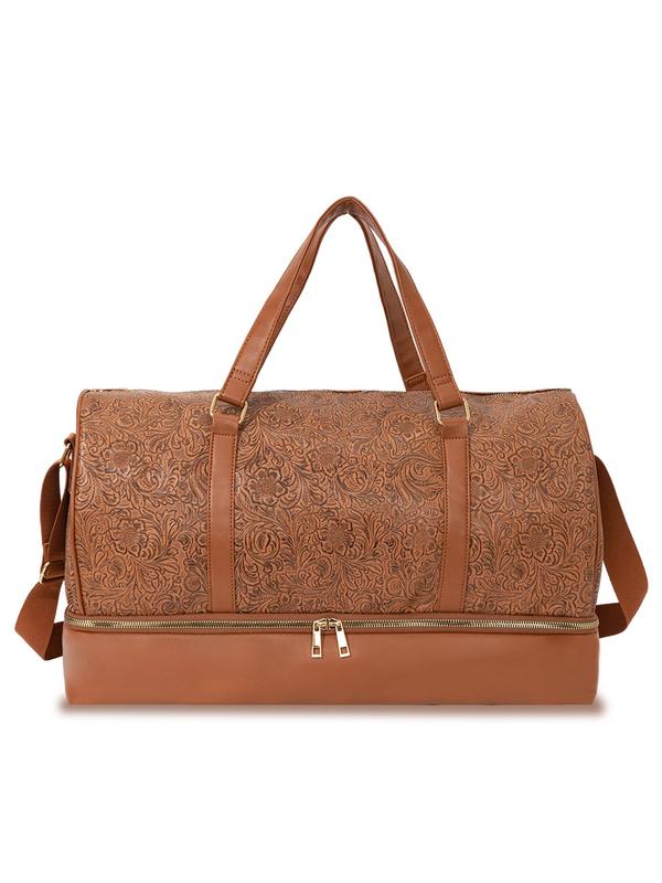 Large Capacity Vintage Travel Duffel Bag with Wet Dry Compartment, Stylish Pu Weekender Bag, with Adjustable Strap and Top Handle for Luggage 3