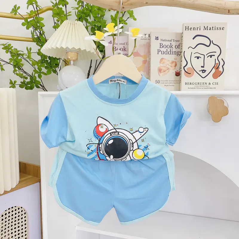 [MinGy BaBy] Bộ quần áo thun lạnh Mingy Baby in hình lớn phi hành gia, shin quần vát vuông cho bé trai bé gái quần  áo 3