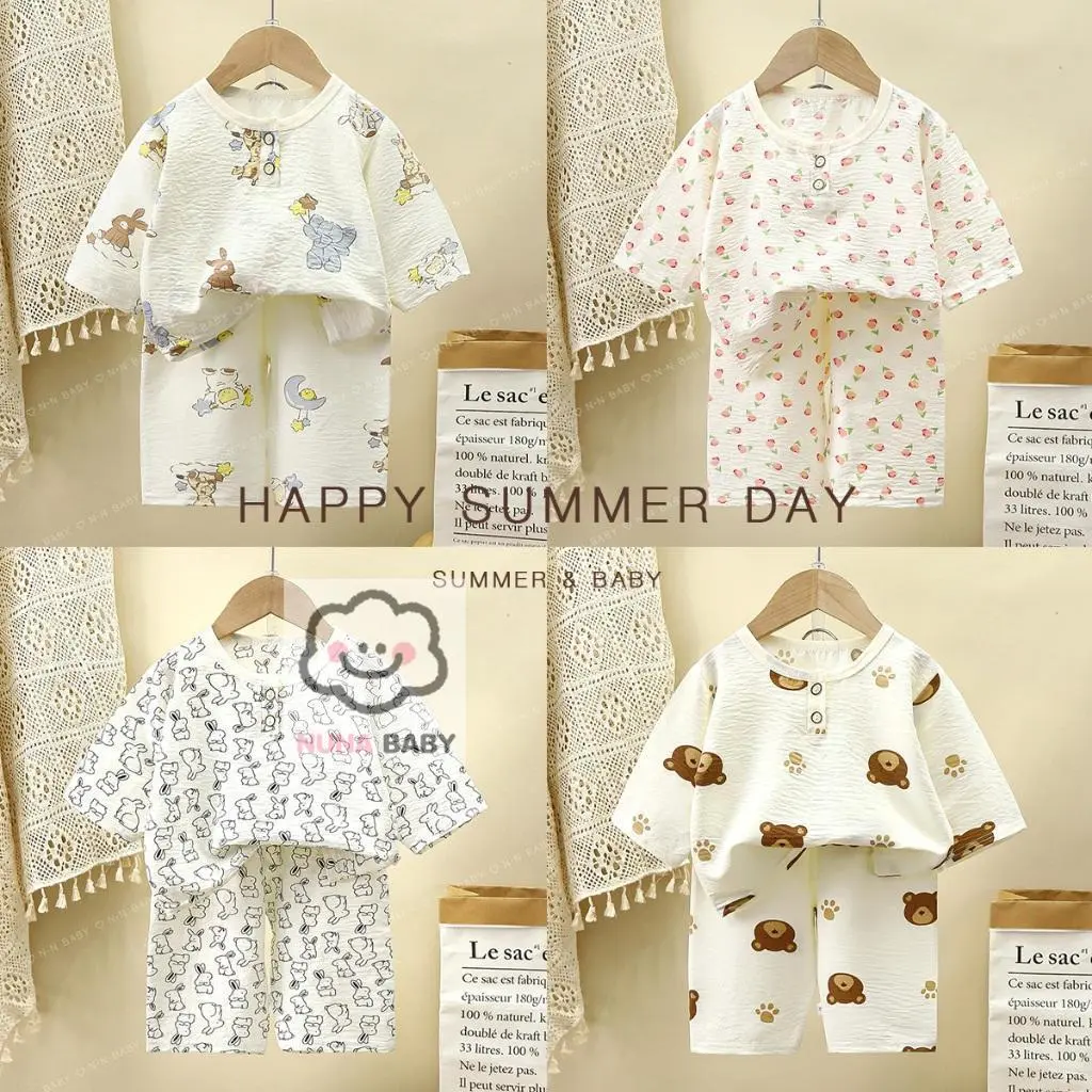 ชุดนอนเด็ก 5 ส่วน เสื้อผ้าเด็ก เสื้อ+กางเกง พิมพ์ลายน่ารักๆ อายุ6เดือน-3ปี