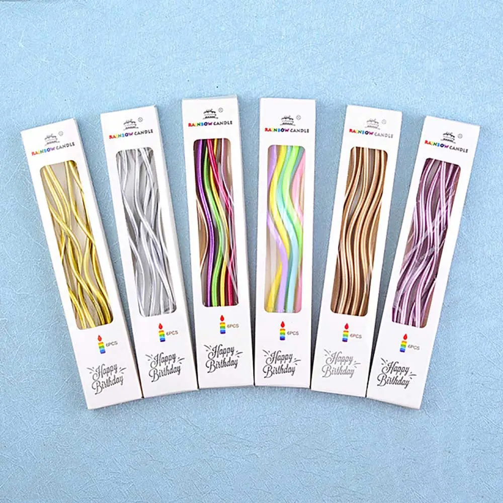 6 Box/Pack Colorful Spiral Birthday Candle Gilded Food Grade Curve Candle For Cake Baking Birthday Party Decoration Supplies