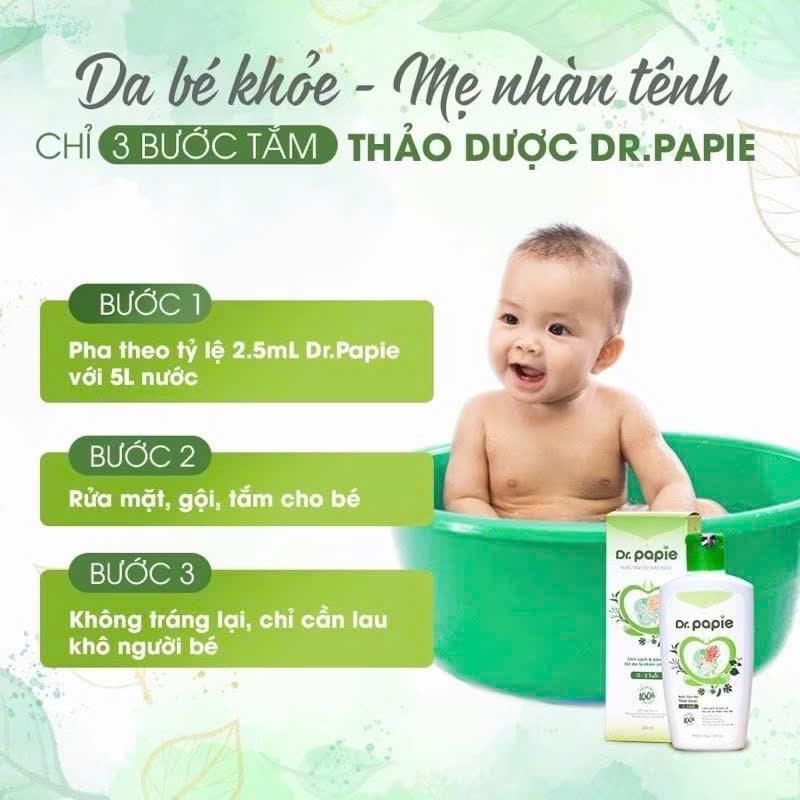[Chính hãng] Nước tắm gội thảo dược Dr.Papie cho bé giúp dịu mát da, ngăn ngừa rôm sảy, mẫn ngứa 9