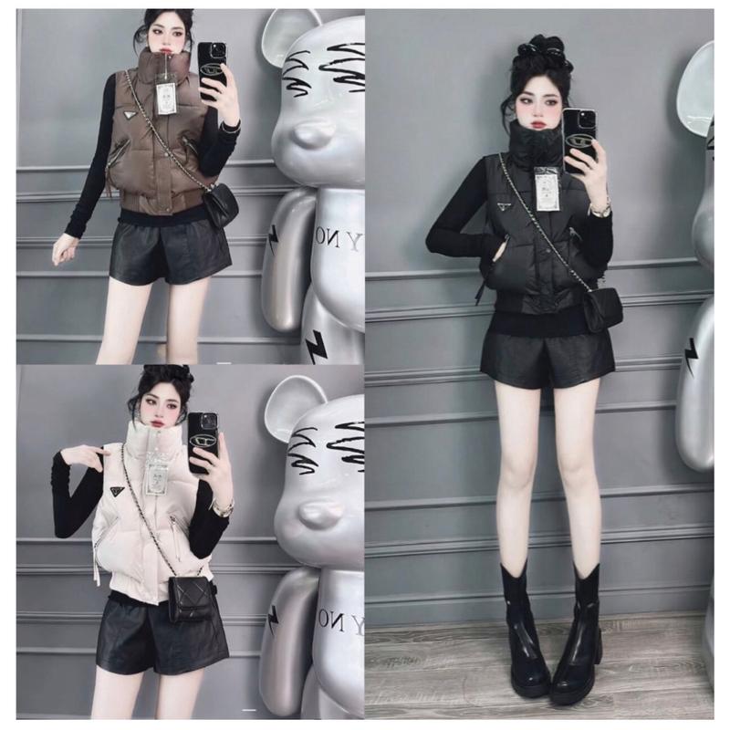 [Hàng L1] Áo gile phao da logo gấu bo len trân bông dày dặn Nữ Top Women