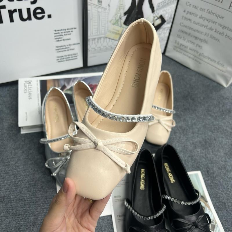 [D01- Form chuẩn] Giày búp bê nữ basic nơ nhỏ mix quai đá Shoes Giày Bệt loli 3