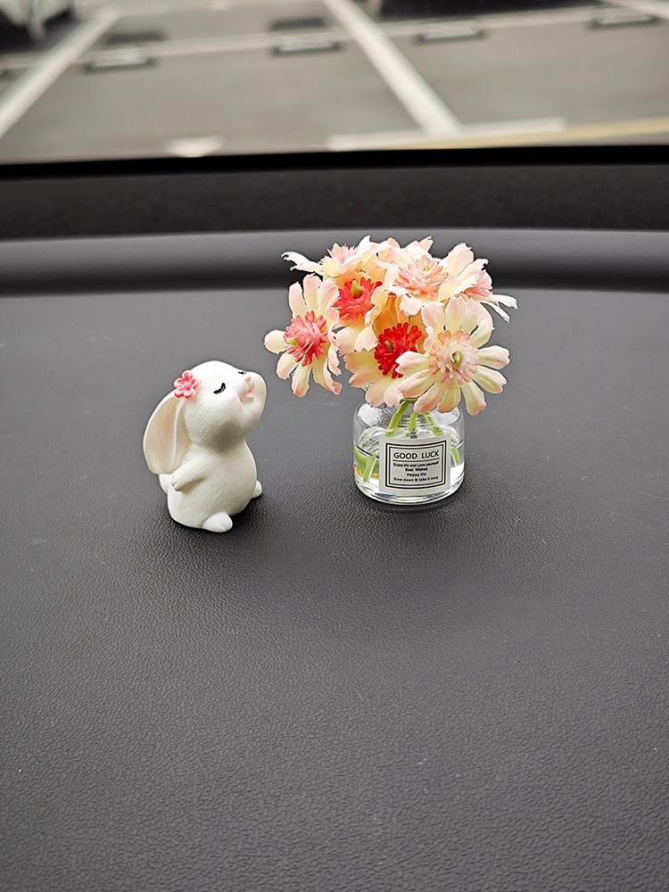 Product Introduction of Little Rabbit New Jasmine Flower Dashboard Healing Ornament Car Mini Vase Decoration Perfume Car Interior Decoration 9
