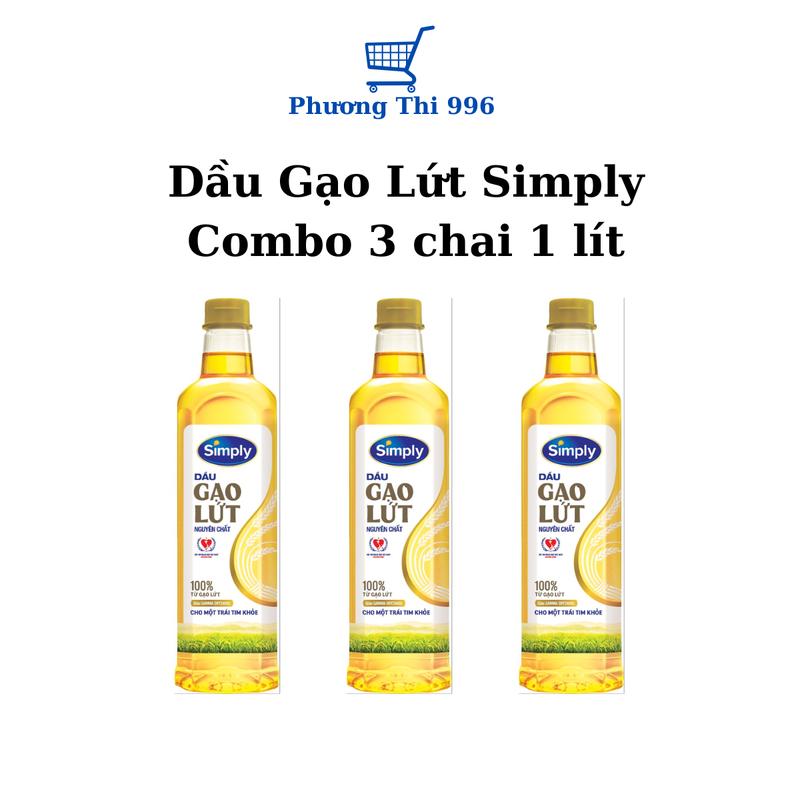 Combo 3 chai 1 lít Dầu Ăn Simply Gạo Lứt Simly, giàu Omega 3.6.9, WILMART