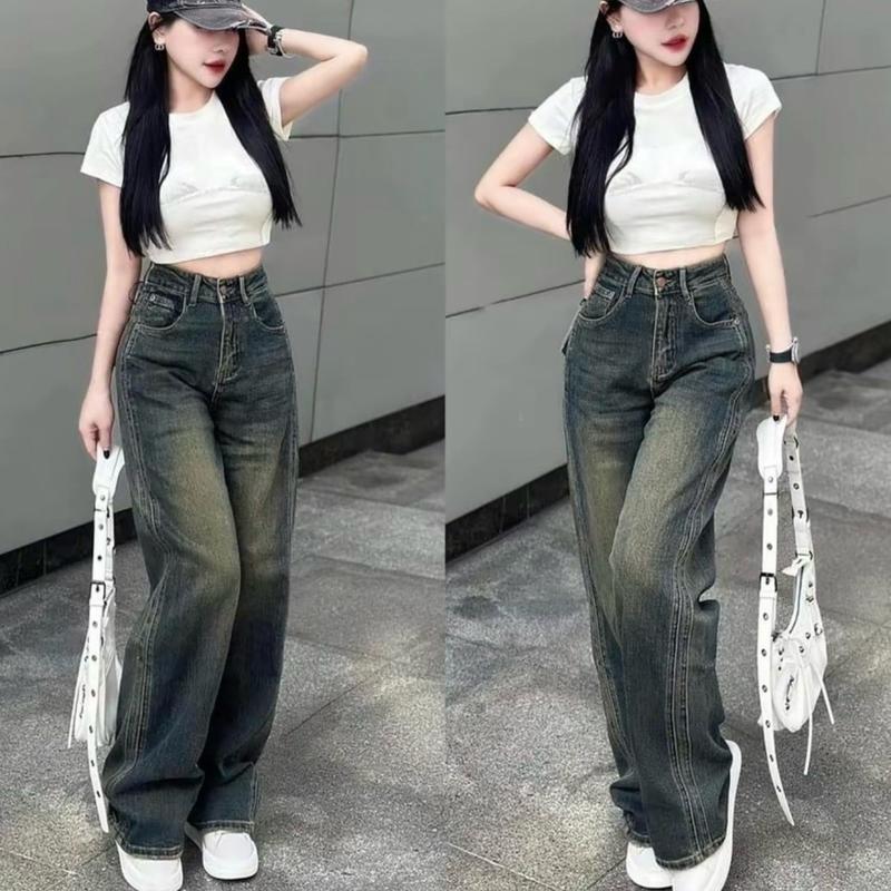 2 phiên bản 95cm và 103cm S - XL Quần jean nữ SUÔNG ỐNG RỘNG Cạp cao - XUÔNG CHẮP THÂN - hot