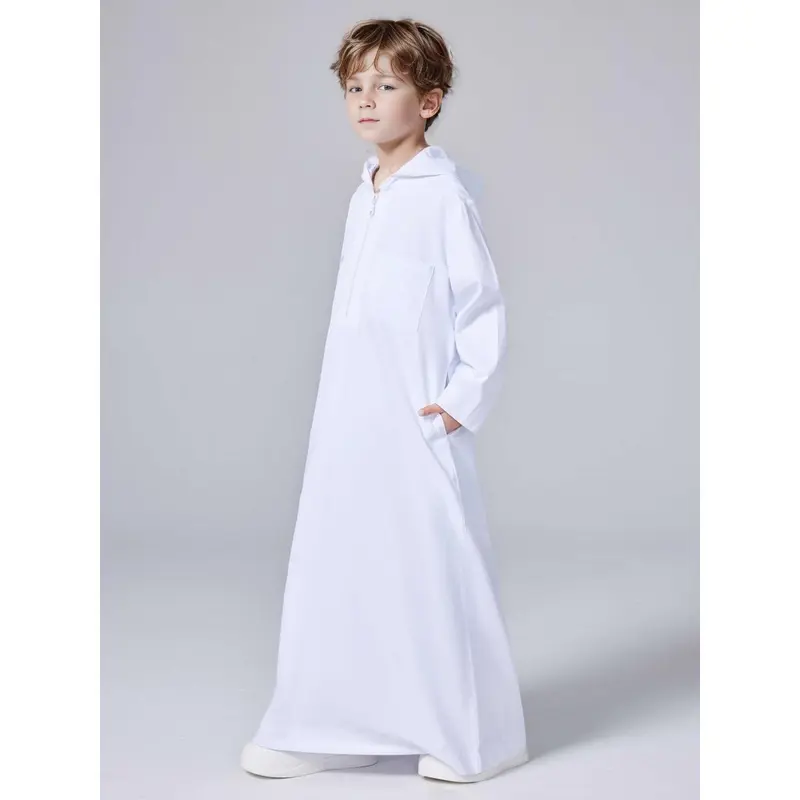 2025 Middle East Solid Color Boy Hooded Zip Shirt Robe Arab Muslim 1