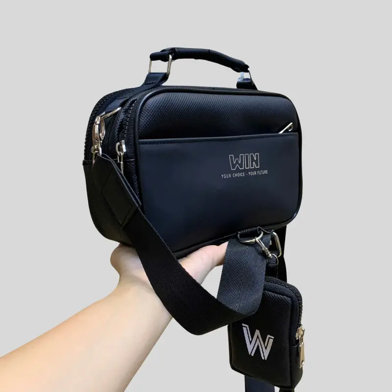 Tưng bừng SALE TẾT - MUA 2 TẶNG 1 - Túi Đeo Chéo Nam Nữ Thời Trang Màu Đen Vải Chống Nước Size 21 x 15 x 8cm - WIN BAG SAI GON 1