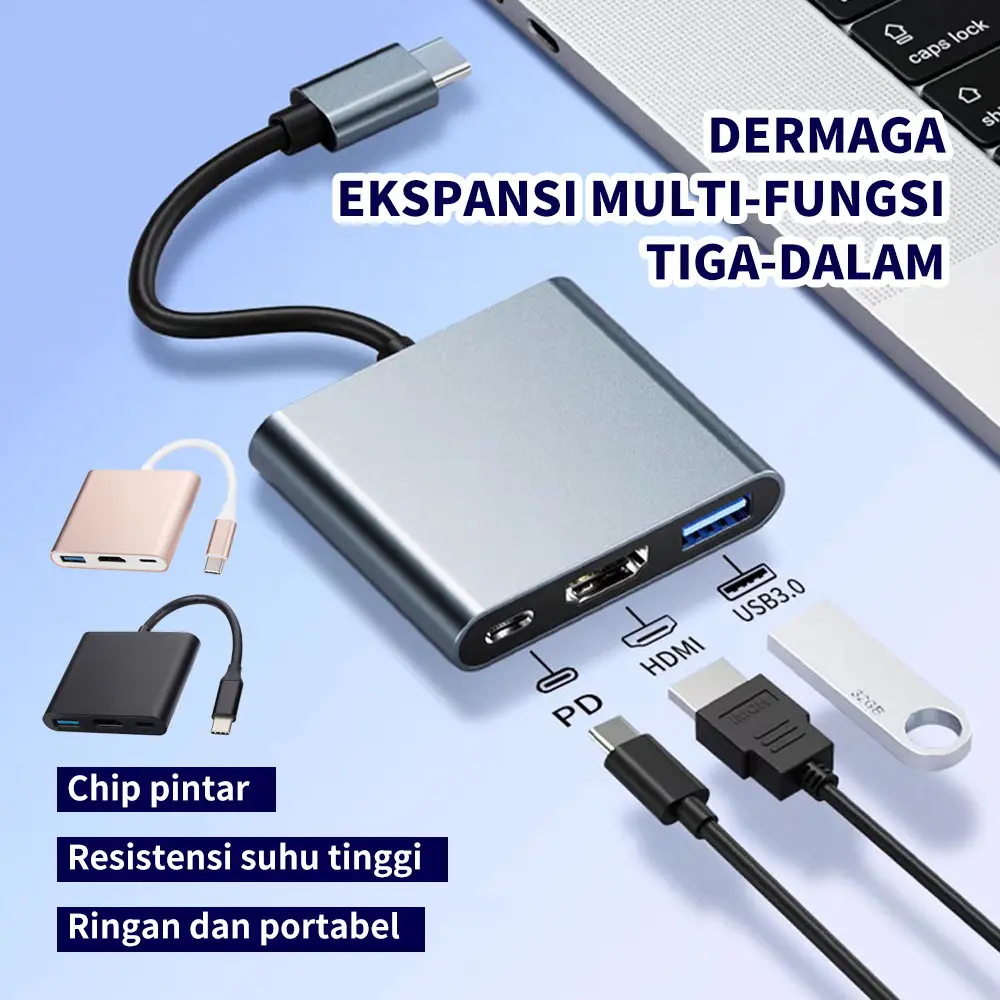 Conversion, USB 3.0, HDMI and Type-C three-in-one interface, aluminum alloy material, adaptable to a variety of devices, cross-platform compatible with Macbook HUB, easy connection  Aluminium  Card Computer  Multifungsi