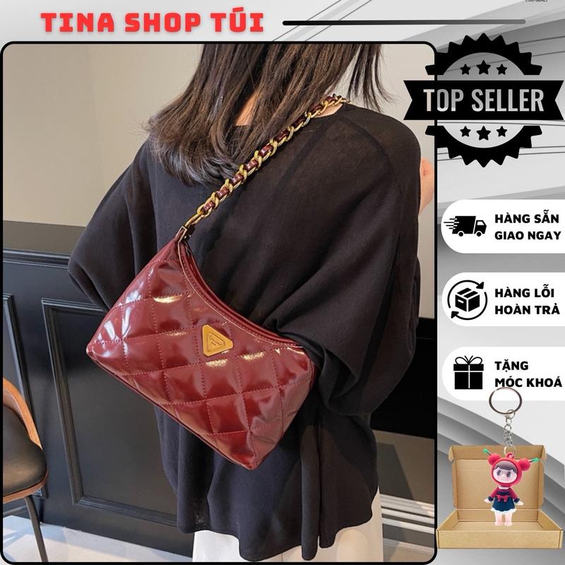 Túi nội địa trung da bóng size 24cm; túi đeo vai kèm dây xích phối da đeo chéo Bag  Nữ