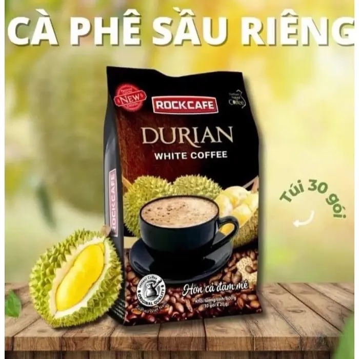 Cà Phê SẦU RIÊNG Rockcafe Túi 30 gói x 20 g - Rock cafe Vị Sầu Riêng Mẫu Mới - White Coffee Ruvask 4