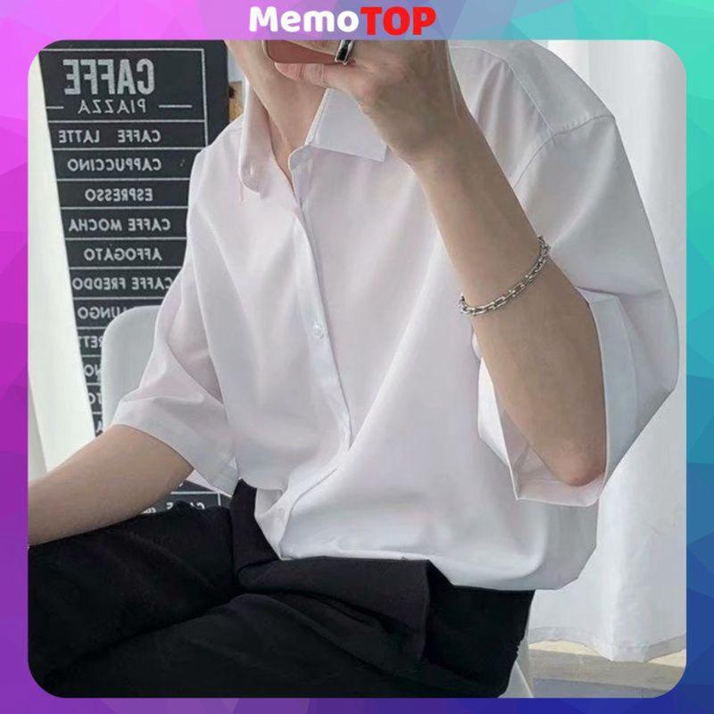 Áo sơ mi tay ngắn nam nữ form rộng trắng đi học, sơ mi tay lỡ giấu cúc công sở lụa đẹp cộc tay hàn quốc MM25 MEMOTOP có thể giặt máy khỏe mạnh