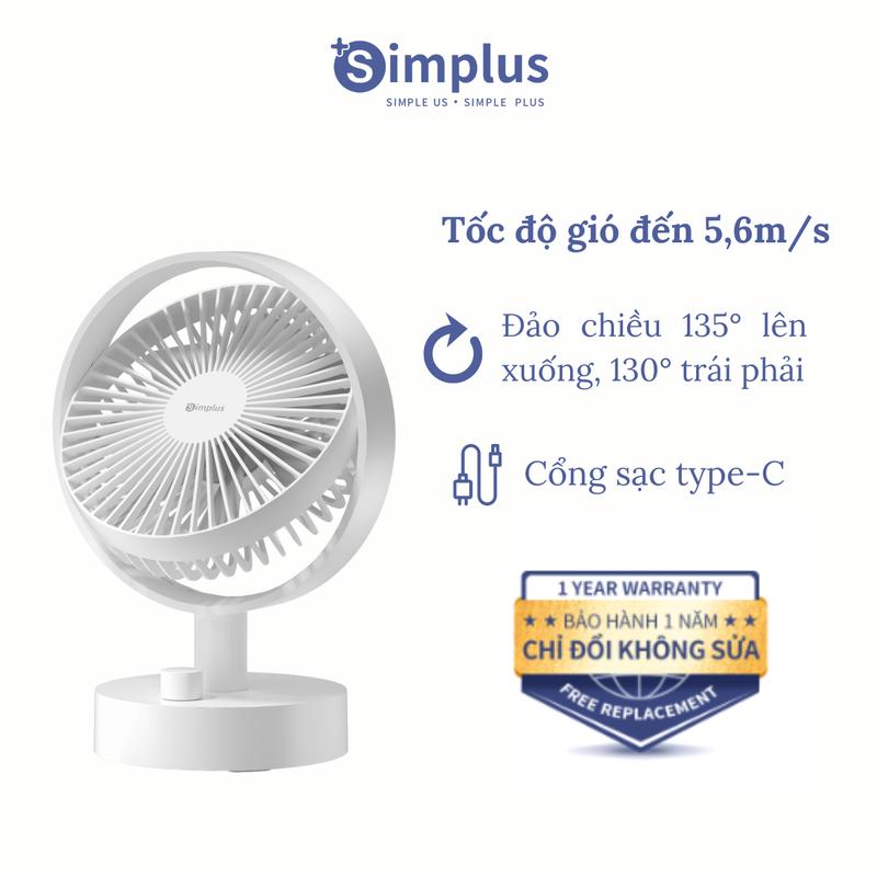 SimplusVN Quạt để bàn mini DFSH014, nhỏ gọn cầm tay, đảo chiều 360 độ, núm xoay chỉnh tốc độ không giới hạn cấp độ, dùng liên tục 16 tiếng, Cổng sạc Type-C Bảo hành 1 năm chỉ đổi không sửa