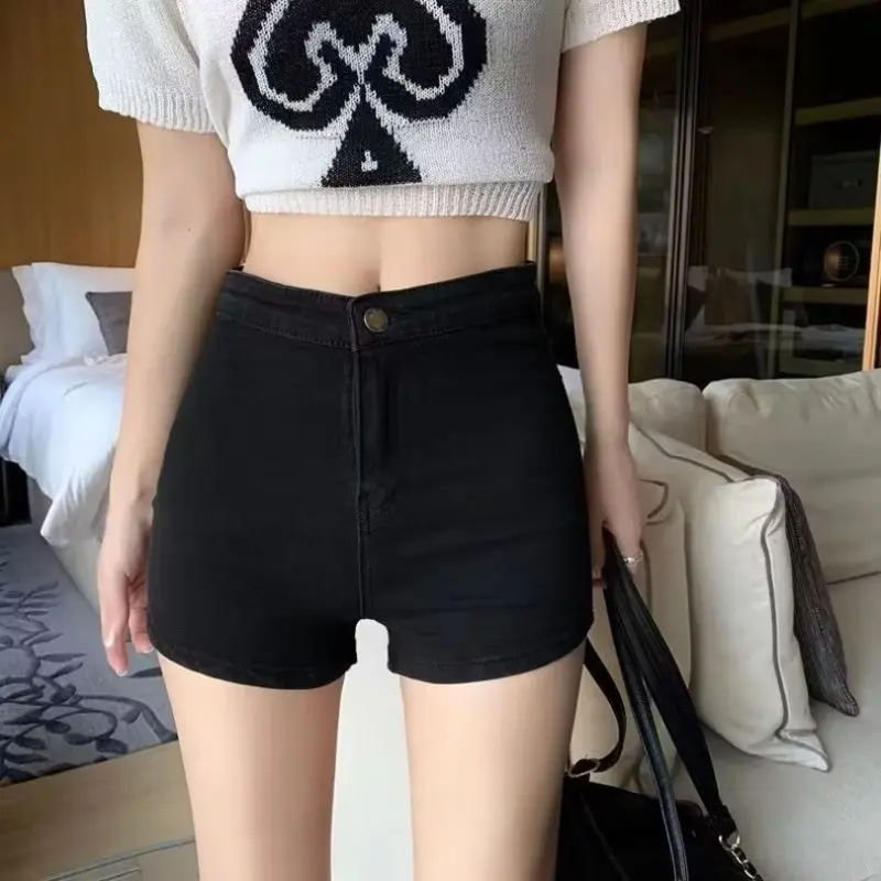 Black Plus Size High Waist Comfortable Denim Shorts For Women Cheap