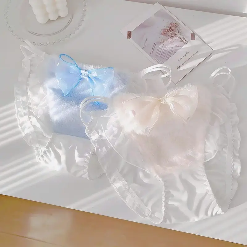 [Bᶖg SIZE] QUẦN LÓT NỮ DÂY SƯỜN ĐÔI ĐÍNH NƠ HOẠ TIẾT LÔNG VŨ LẠ MẮT, PHONG CÁCH NHẬT DỄ THƯƠNG 6