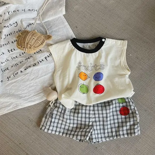 Bộ Đồ 2 Món Cho Trẻ Em Và Trẻ Sơ Sinh, Chất Liệu Cotton, In Hình Trái Cây Hoạt Hình, Áo Vest Không Tay Và Quần Đùi, Thời Trang, Thích Hợp Cho Mùa Hè, Quần Áo Cho Bé Trai Và Bé Gái, Quần Áo Mùa Hè 0