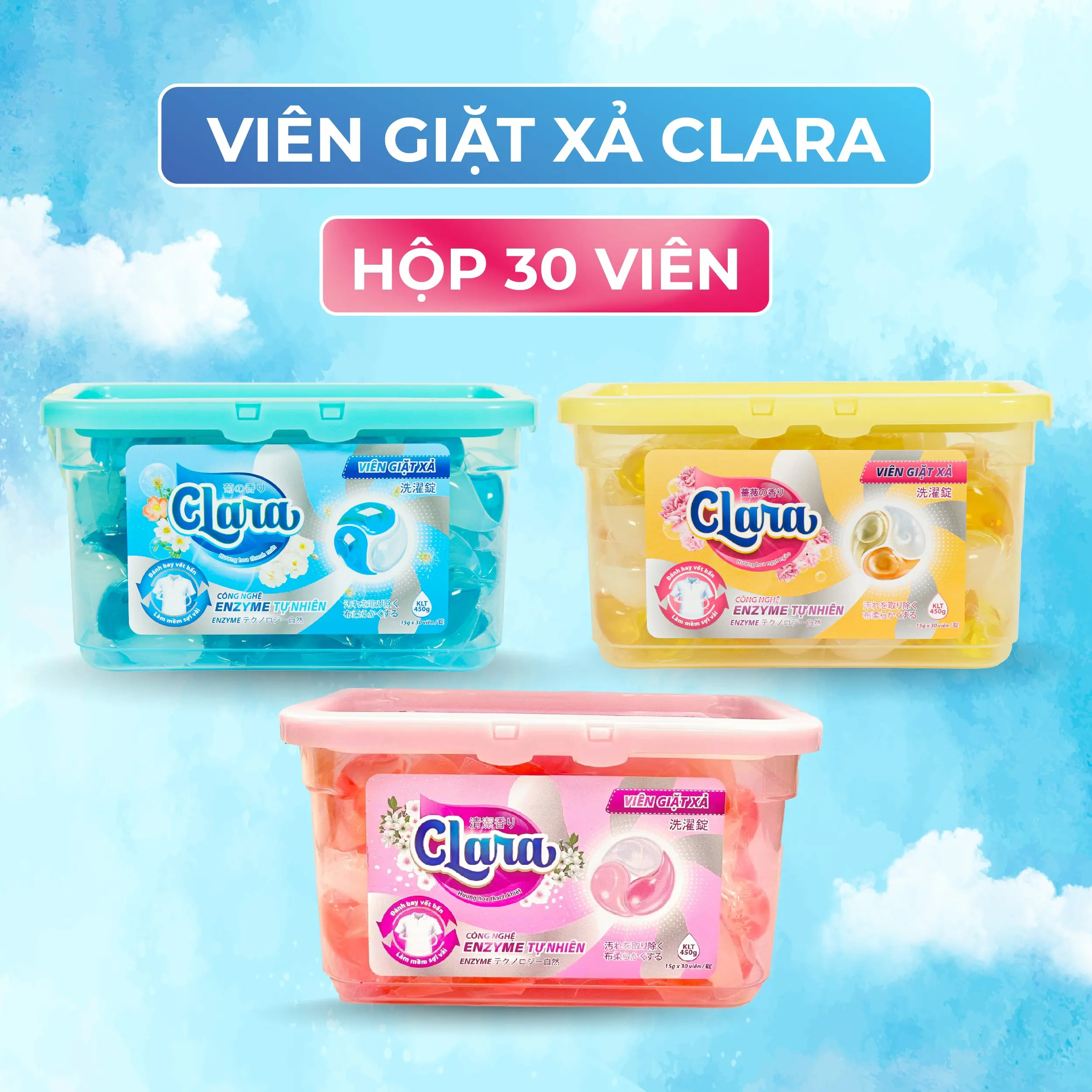 Viên giặt xả Clara hương hoa hộp 30 viên làm mềm và làm sạch sợi vải, lưu hương thơm lâu suốt ngày