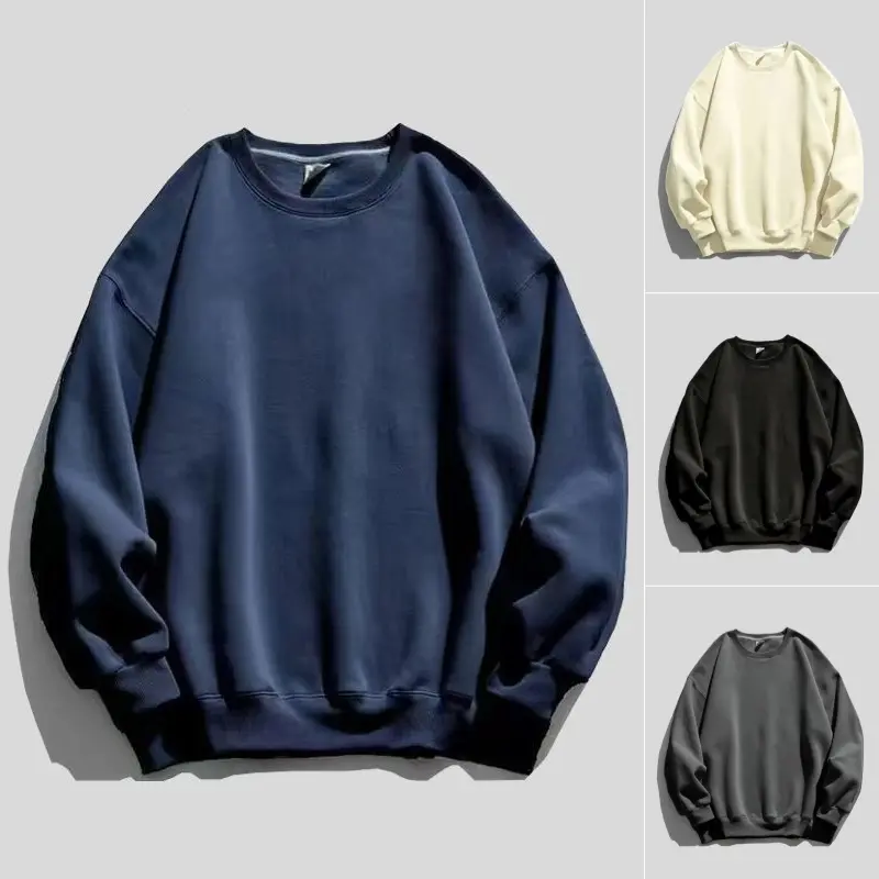 Men's Sweater, Men's Hoodie，Men's Sweatshirt, Simple Solid Color Crewneck Sweatshirt, Loose Casual Couple Long Sleeve Top Menswear Lingerie Pullover Beige