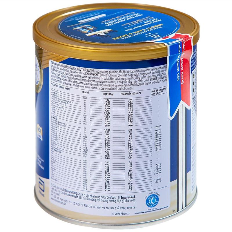 [Date 2026] Sữa bột Abbott Ensure Gold Vani 800gr  Canxi 4