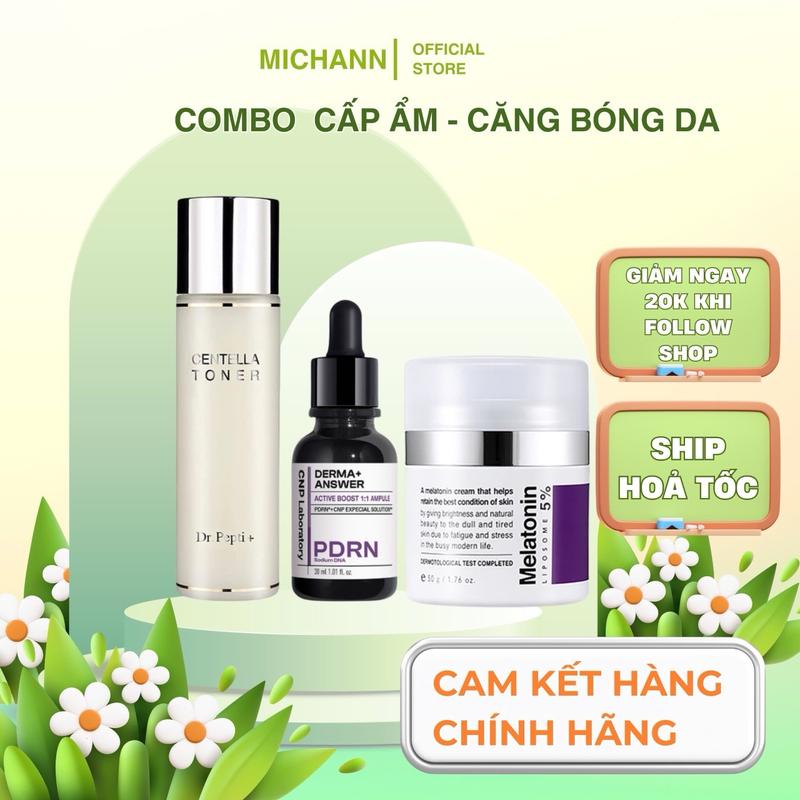  Combo cấp ẩm  căng bóng da Toner Dr.pepti 180ml + Serum PDRN 15ml + Kem Melatonin 5% 50g 
