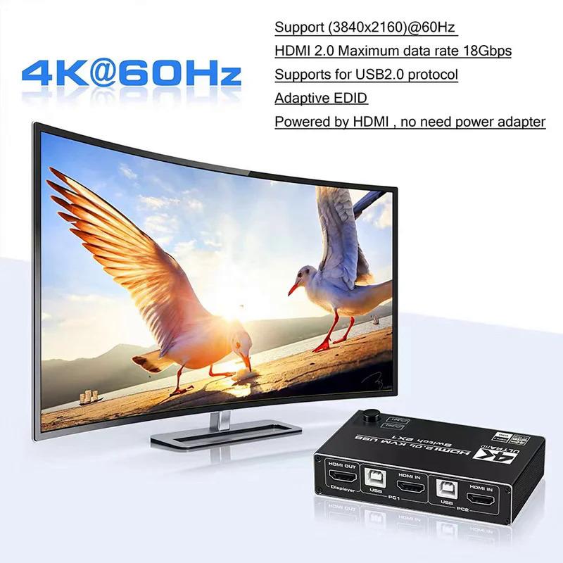 HDMI 2.1 KVM switch 4K 120Hz with dual USB port 8K HDMI KVM switch HDMI 2.1 hub switcher 4K 60Hz HDMI switch KVM USB 2
