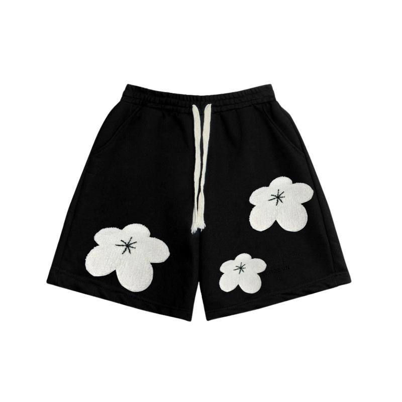 Quần short hoa thêu xù M2, quần short unisex phong cách đường phố, vải nỉ chân cua mềm mại, thoáng mát, định lượng 350gsm