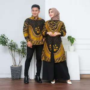 BAJU BATIK COUPLE GAMIS KONDANGAN DRESS TUNANGAN Pasangan GAUN WANITA MUSLIM PAKAIAN LAMARAN PEREMPUAN FASHION Katun Panjang Kombinasi Seragam Sarimbit Gamis coupel Keluarga Setelan Pesta Lebaran Remaja Koko