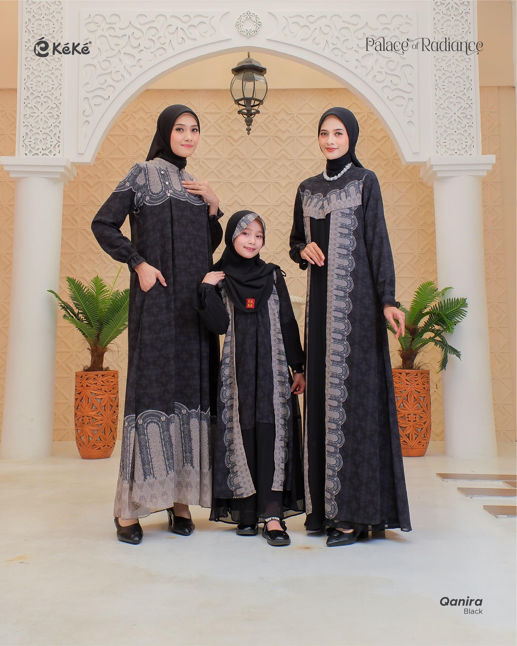 Qanira Series Black Sarimbit Keluarga Lebaran 2026 Gamis Koko Couple Set Satuan by Keke Busana