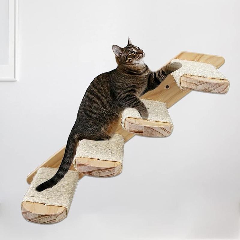 Product Introduction of Cat Wall Toy Solid Wood Cat Climbing Shelf Steps Space Saving Wall Mounted Cat Climbing Structure Reversible with Sisal Rope Wooden Stairway Shelves Indoor 10