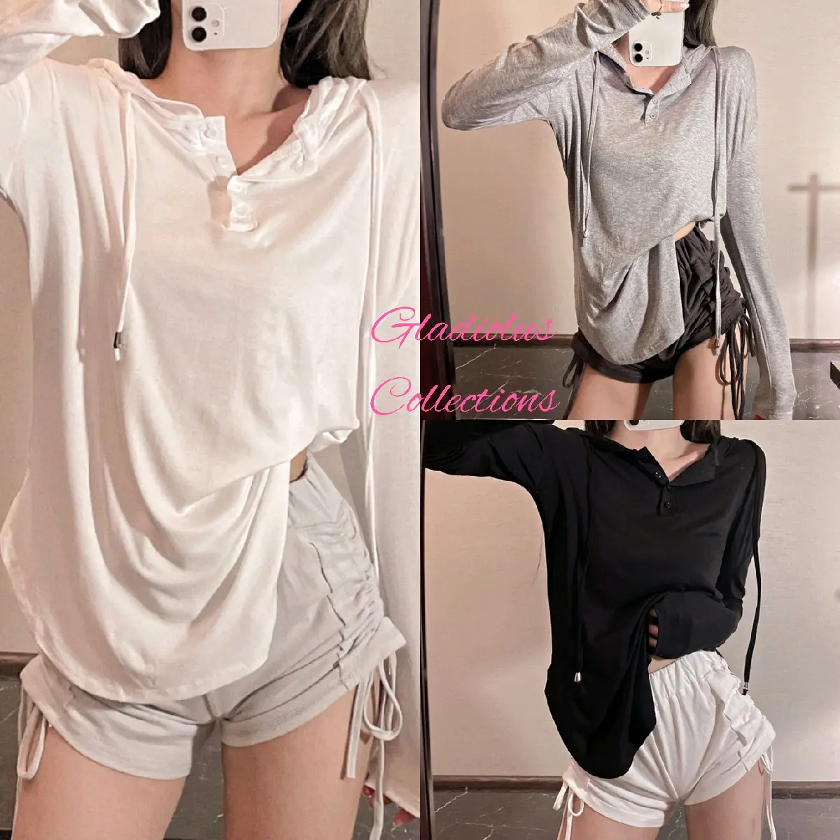 ( S - L ) Korean Solid Hoodie Button Oversize Jaket Topi Model Polos Kancing