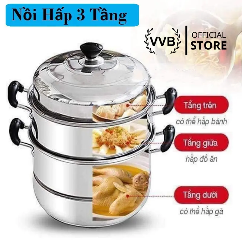 Nồi Hấp Inox 3 Tầng Đa Năng 28cm, Chống Nhỏ Nước Khi Hấp 2