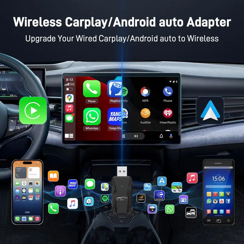 Wireless Car Adapter, Car Wireless Adapter, Plug & Play Car Adapter, Compatible with iPhone & Android, Support Car Original Control 3