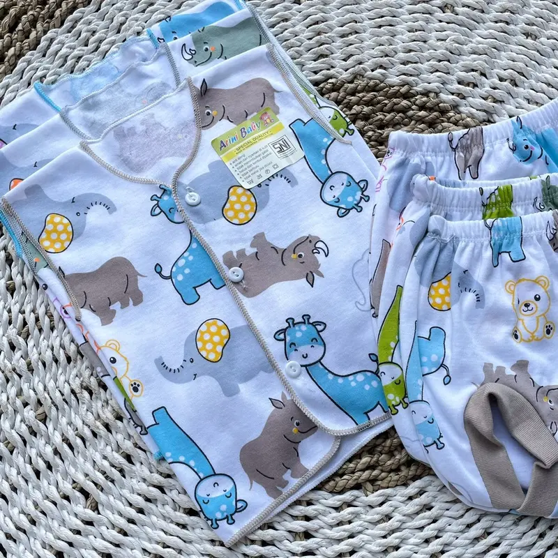 3PCS Baju Bayi Lengan kutung + Celana Pop Bayi Baru Lahir Baju Stelan Warna Gift Bayi Parsel 2
