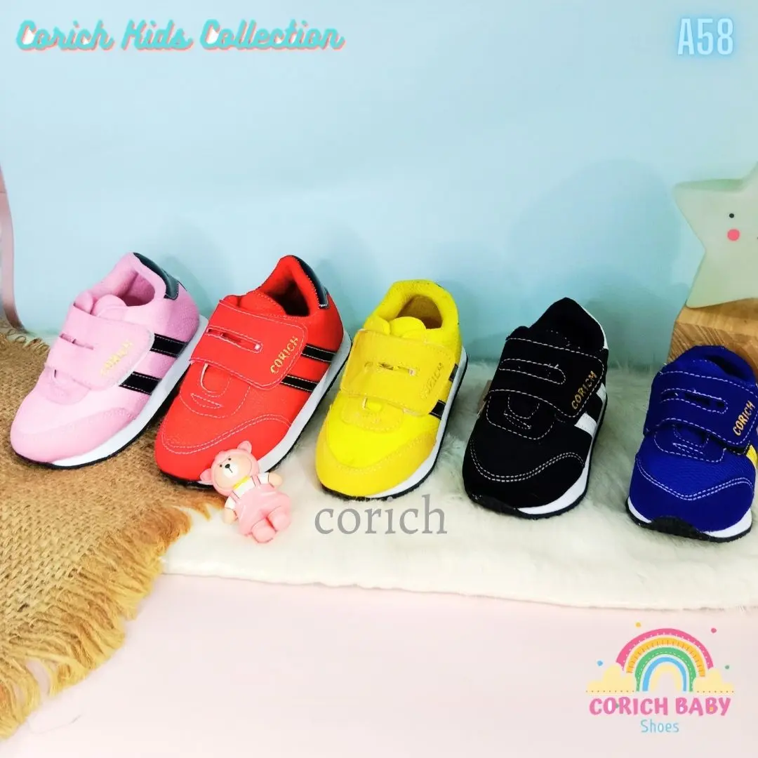 BAYAR DI TEMPAT - CORICH - A58 - SEPATU ANAK - TRAINER - PREWALKER - ANAK -  BAYI USIA 11 - 24 BULAN - LAKI LAKI - PEREMPUAN - BABY SHOES - SNEAKERS - BOOTS - SOL PUTIH - BELAJAR JALAN - PERGELANGAN KAKI