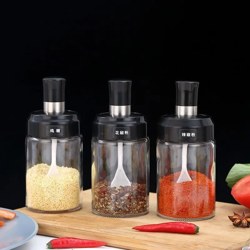 HŨ GIA VỊ BẰNG THỦY TINH KÈM THÌA (Thể tích 240ml) - Lọ đựng gia vị thủy tinh cao cấp, bảo quản gia vị