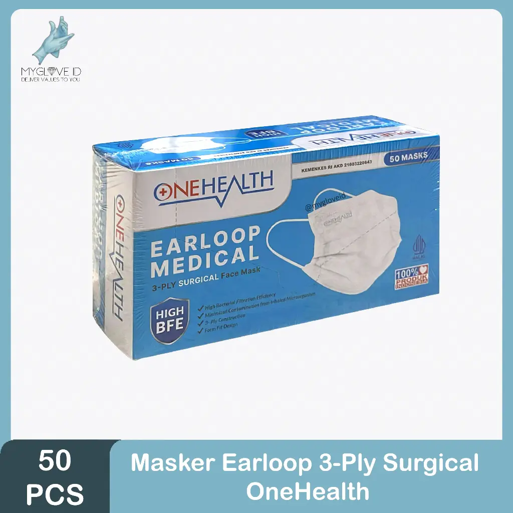Medical Face Mask / Masker Medis Earloop 3 Ply Onehealth isi 50 pcs ...