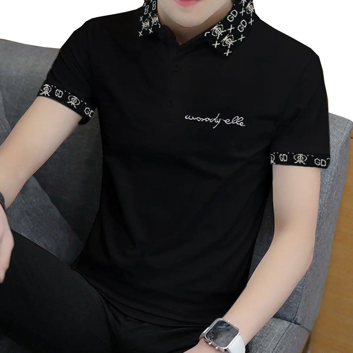 Áo thun polo nam có cổ ngắn tay thêu chữ mẫu đẹp 2024 Menswear Cotton Shirt