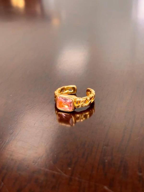 Women's Elegant Colorful Square Zirconia Decorated Cuff Ring, Exquisite Trendy Ring, Fashionable Jewelry for Women As Gift 2