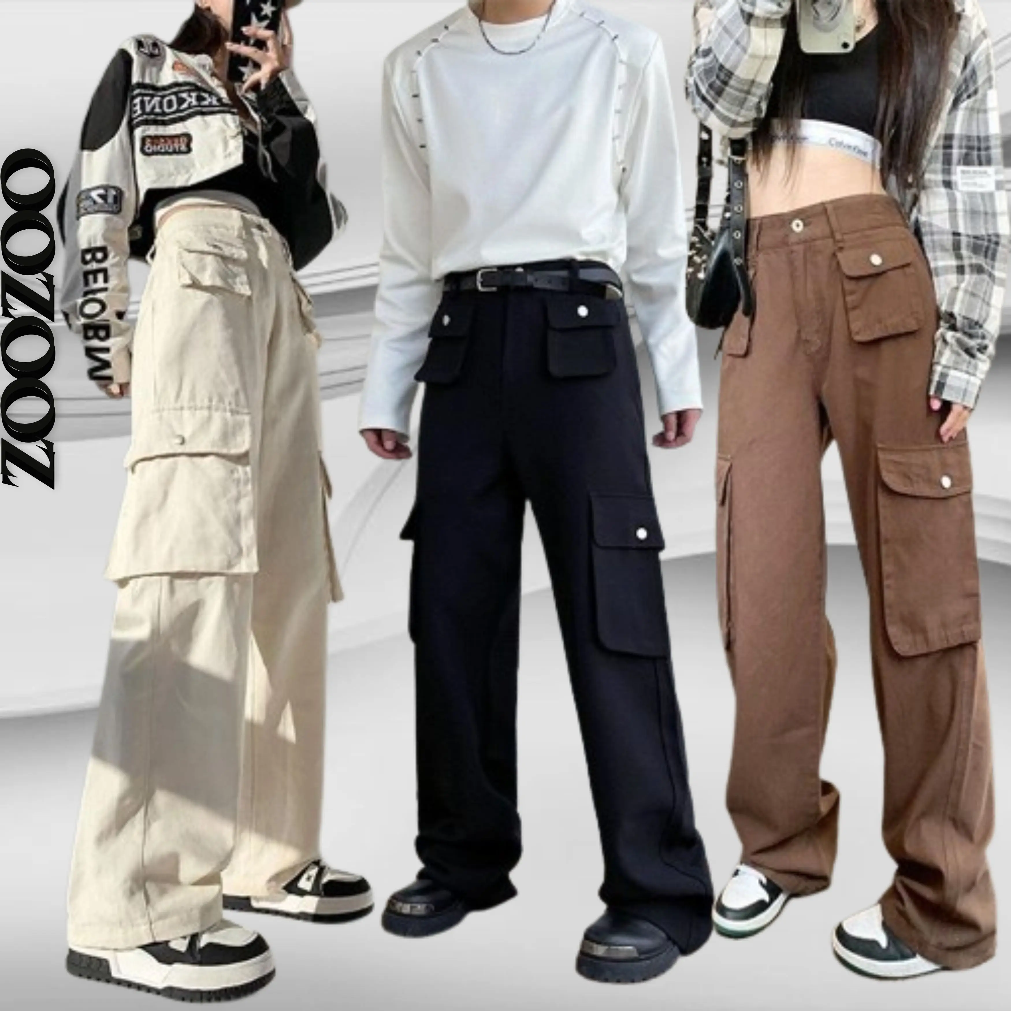 ZooZoo - Quần CargoPant 6 túi hộp Chất Kaki Form Unisex Nam Nữ (Bao đổi trả 7 ngày) Có Túi Đen kem rêu nâu Women