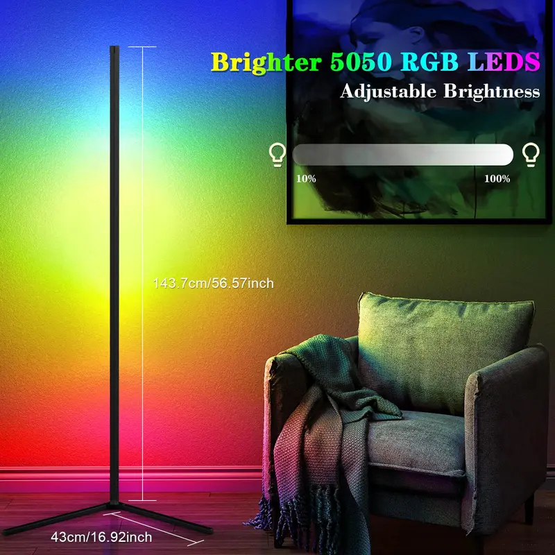 USB Powered LED Floor Lamp, RGB Color Changing LED Light with APP & Remote Control, Bluetooth-compatible Music Sync Ambient Lights For Home Gaming Room Decor 1