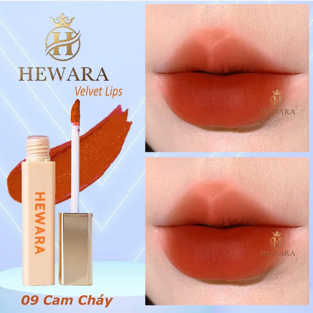 Son Kem Lì HEWARA Velvet Lips chất nhung mịn, mềm môi, bền màu, hàng chính hãng, màu CAM CHÁY