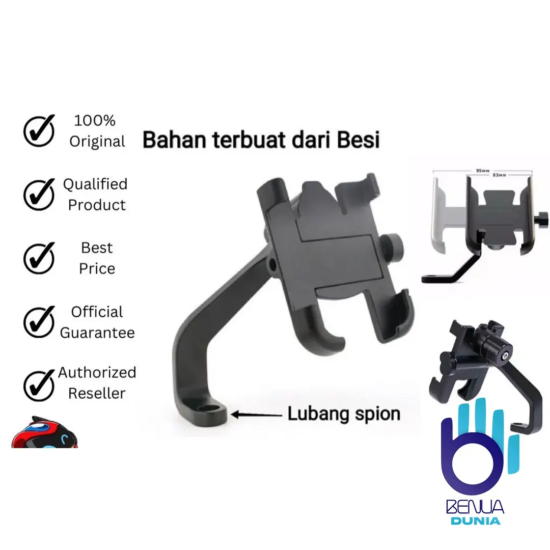 Holder Hp Motor Full Besi Aluminium di Spion Motor Universal BD1117 Smartphone Handphone Metal