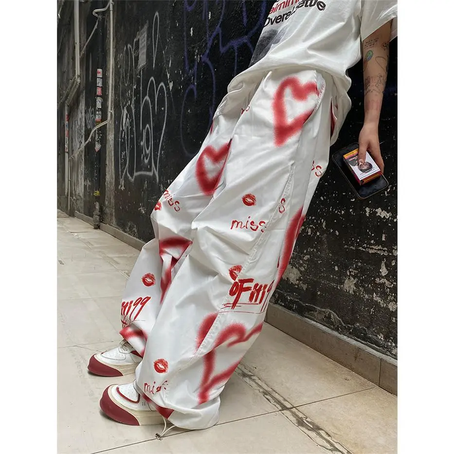 Quần Dài Rằn Ri, Thiết Kế Hạ Sĩ Nhảy Dù Graffiti Mỹ Mùa Hè 2024, Phong Cách Hip-Hop Đường Phố, Ống Rộng, Lau Nhà, Dáng Rộng, Thể Thao Đi Chơi Quần Ống Đứng