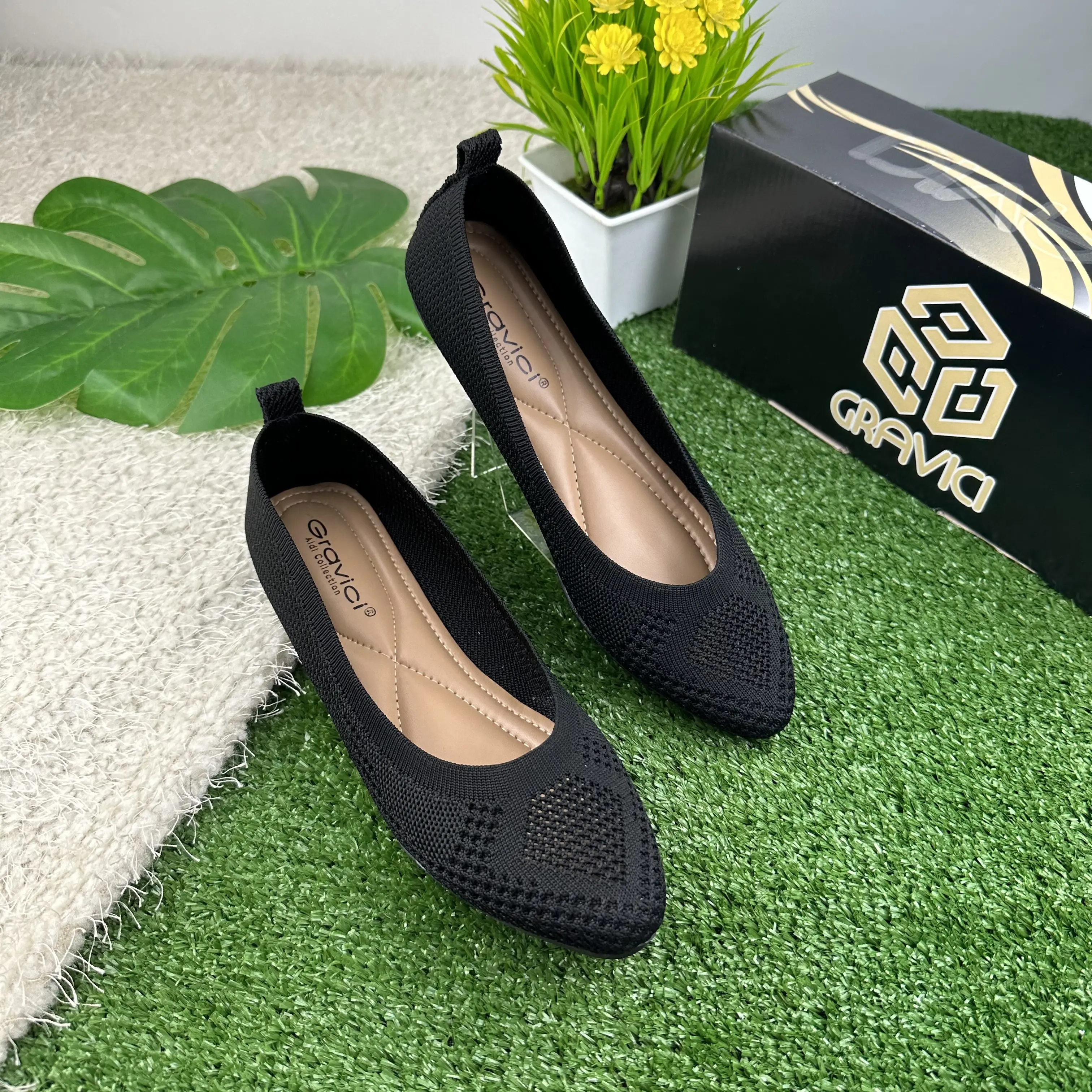 Sepatu Kerja flatshoes Wanita Bahan Rajut Import ori GRAVICI DO-06 Hitam sandal  flat shoes flat  shoes flat  shoes ballet flat  shoes kuliah 3