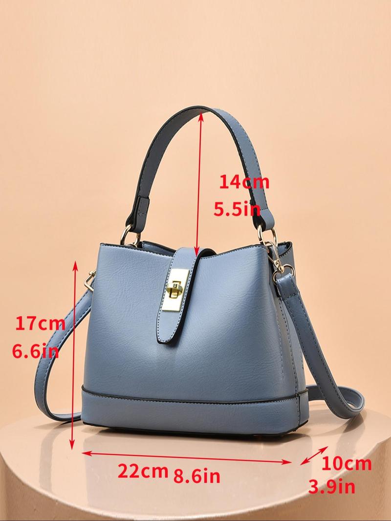 Product Introduction of Women's Fashionable Plain Color Bucket Bag, Casual PU Leather Shoulder Crossbody Bag for Daily Used, Trendy Versatile High-quality Daily Commuting Bag 3